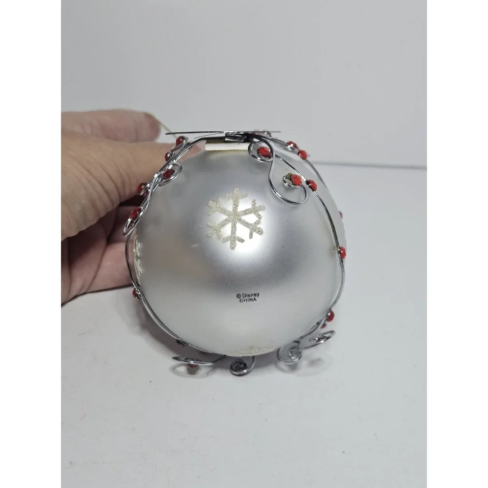 Disney Tinker Bell Sitting on Silver Ball Christmas Ornament Red Glitter 2006